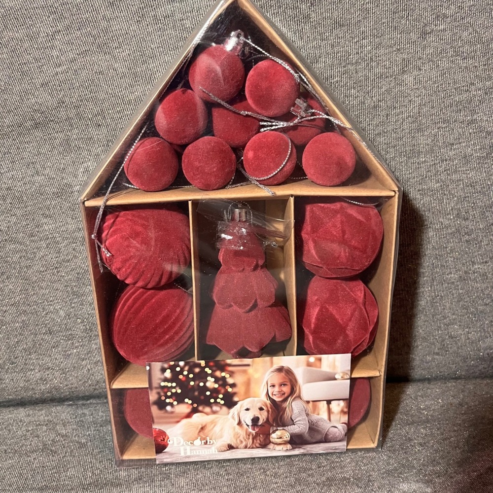 Velvet‎ Christmas Ornaments Set Wine Red Tree Balls Shaped Holiday Decor